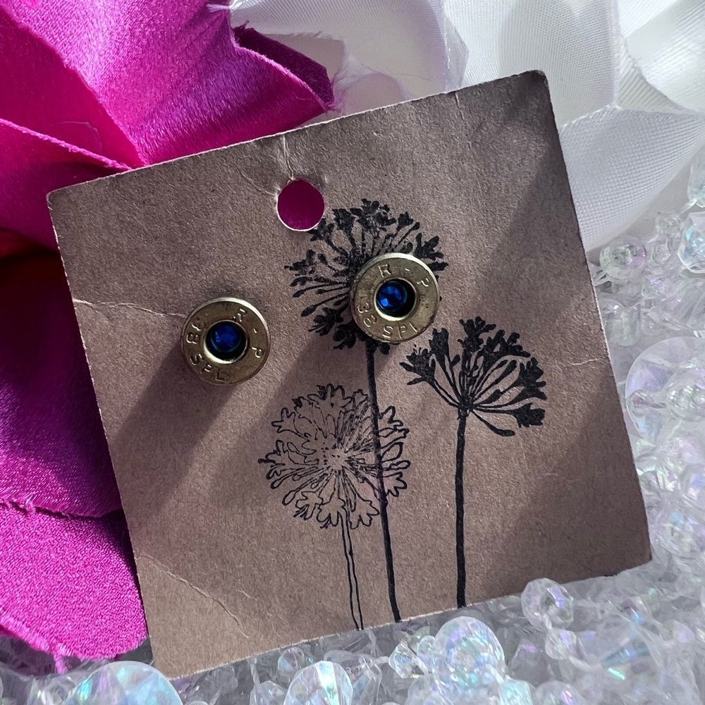 Rich McCoy Handmade Upcycled Brass Bullet Casing Earrings Topaz Jeweled 💗